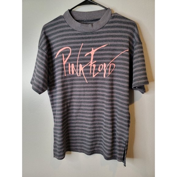 Pink Floyd Size Medium Womens Top Gray Black Striped Crew Neck Shirt - Picture 2 of 4
